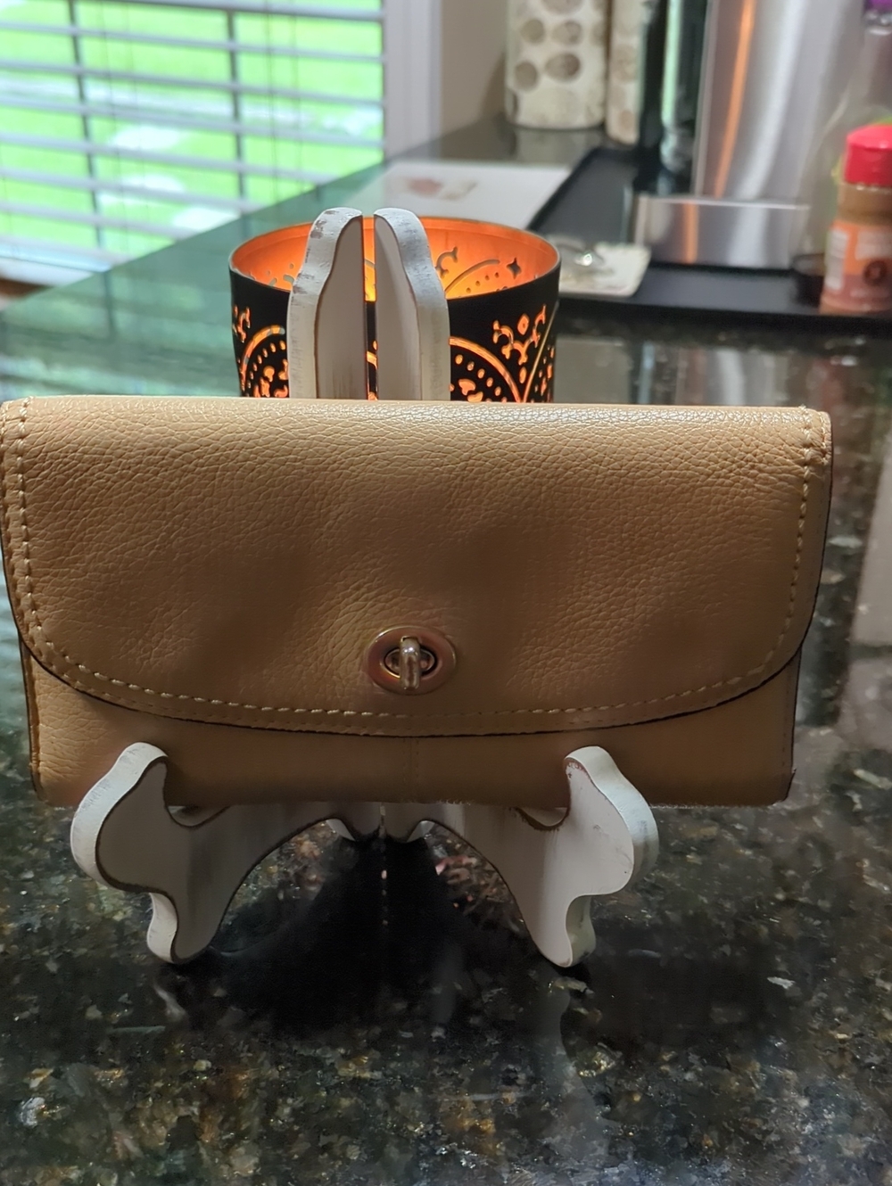 Coach Tan Leather Turn-Lock Wallet